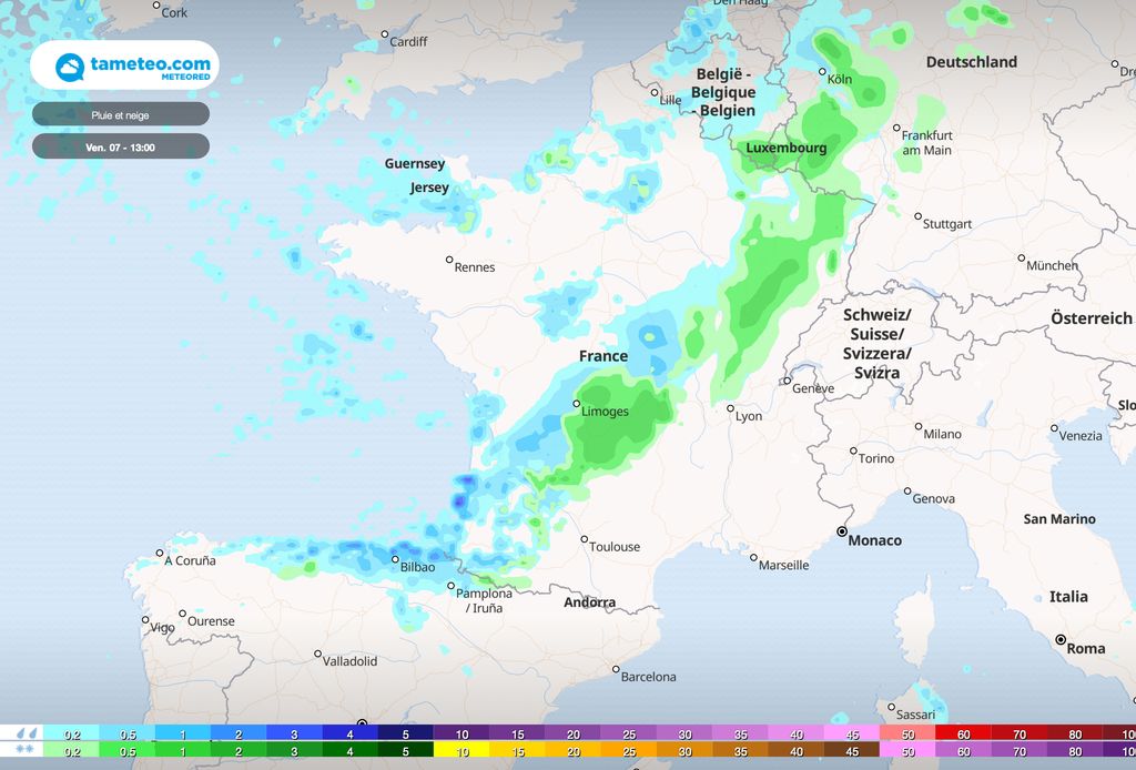 Carte des précipitations - vendredi 13h