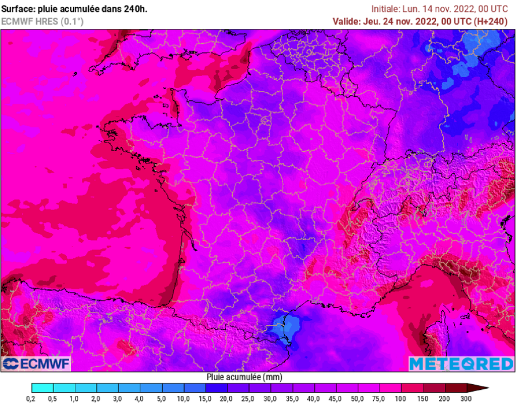 Dans cette configuration météo, la façade ouest et les reliefs de l'est seront les zones les plus arrosées.