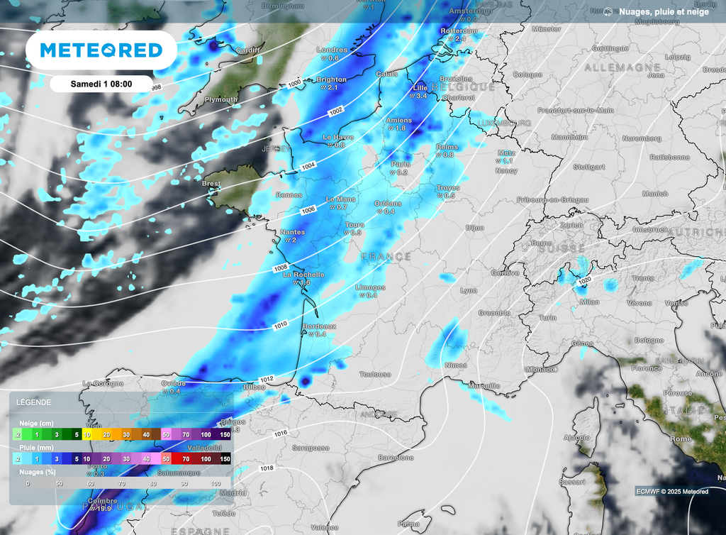 Pour ce samedi matin, la météo sera pluvieuse dans l'ouest.