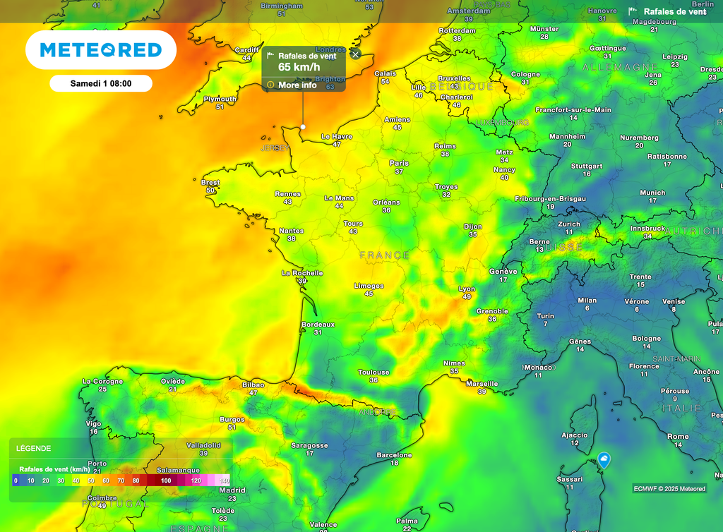 Samedi matin, le vent soufflera déjà modérément sur l'hexagone.