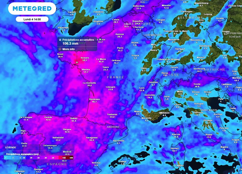 Les quantités de pluies au passage des orages seront localement importantes dans l'ouest du pays.