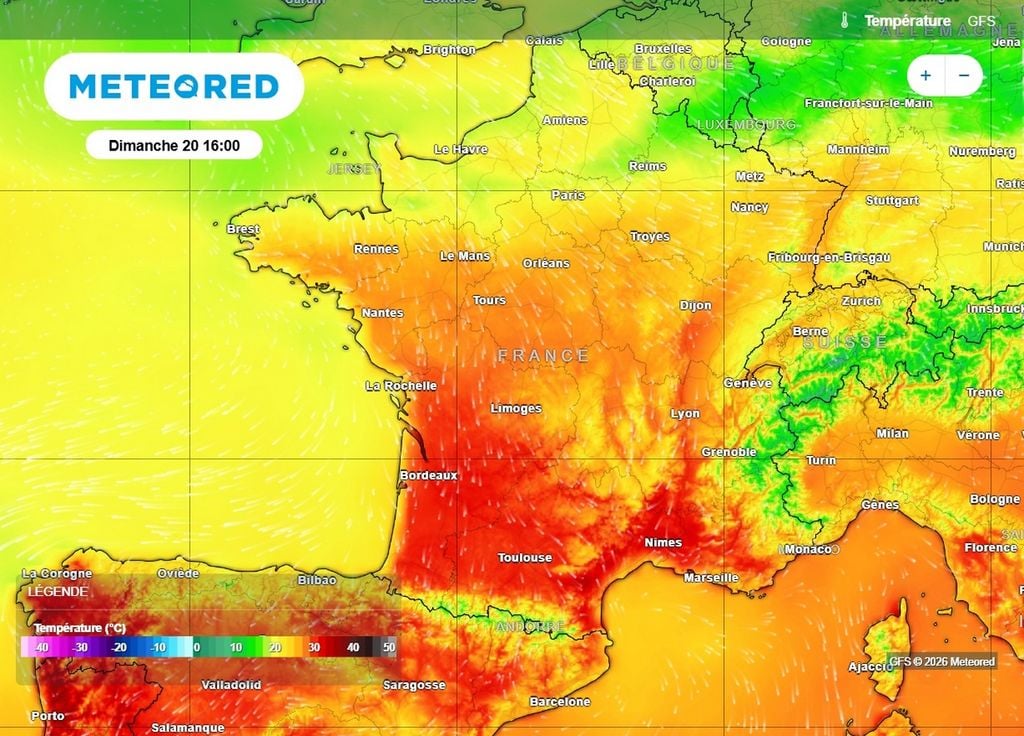 Maximales Les 30°C seront régulièrement atteints et même dépassés cet après-midi du sud-ouest à la Méditerranée