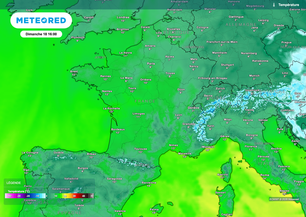 Un peu de douceur ce dimanche après-midi, ce comparé aux normales.
