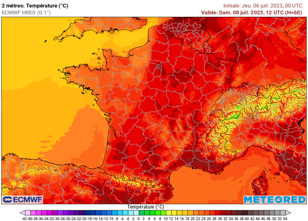 El sábado por la tarde 30°C serán comunes en Francia, especialmente entre Aquitania, Alsacia, Hauts-de-France y la cuenca del Mediterráneo.