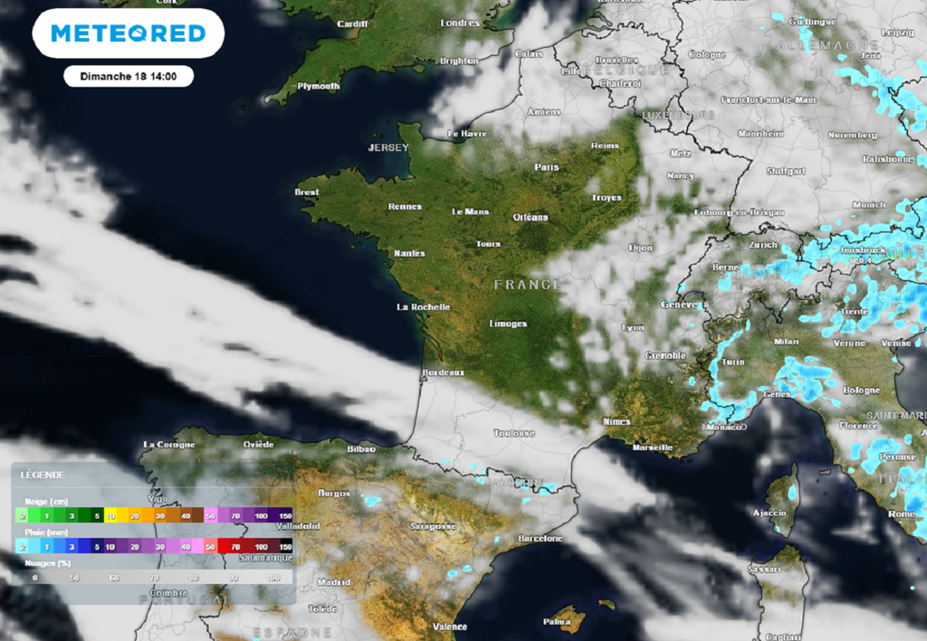 Dimanche, le beau temps sera généralisé avec un faible risque orageux sur les Alpes et les Pyrénées l'après-midi. Dimanche, le beau temps sera généralisé avec un faible risque orageux sur les Alpes et les Pyrénées l'après-midi.