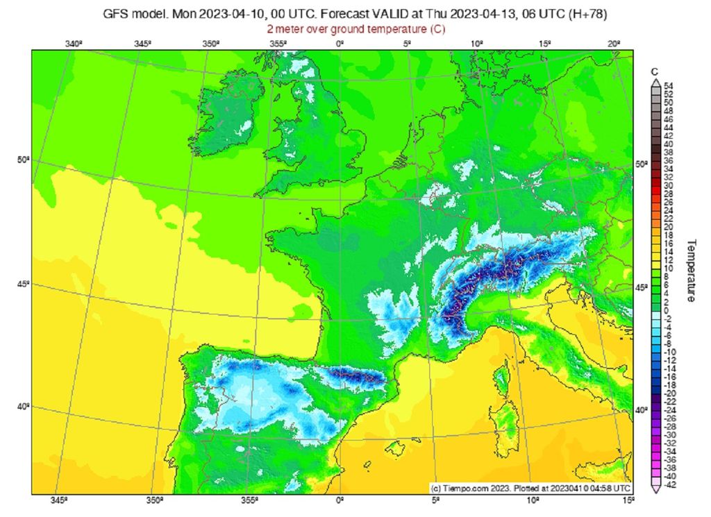 En fin de semaine, le risque de gelée blanche deviendra fort dans l'est et le centre du pays (modèle GFS). En fin de semaine, le risque de gelée blanche deviendra fort dans l'est et le centre du pays (modèle GFS).