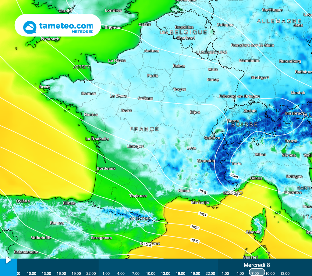 En matinée de mercredi, le gel se renforce par le Nord-Est de la France. Localement les -5°C pourront s'observer hors relief. En matinée de mercredi, le gel se renforce par le Nord-Est de la France. Localement les -5°C pourront s'observer hors relief.