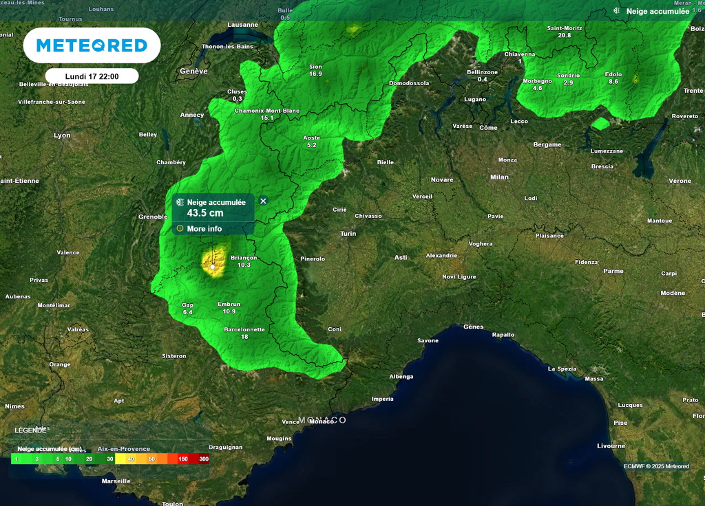 Accumulation neige Alpes lundi soir