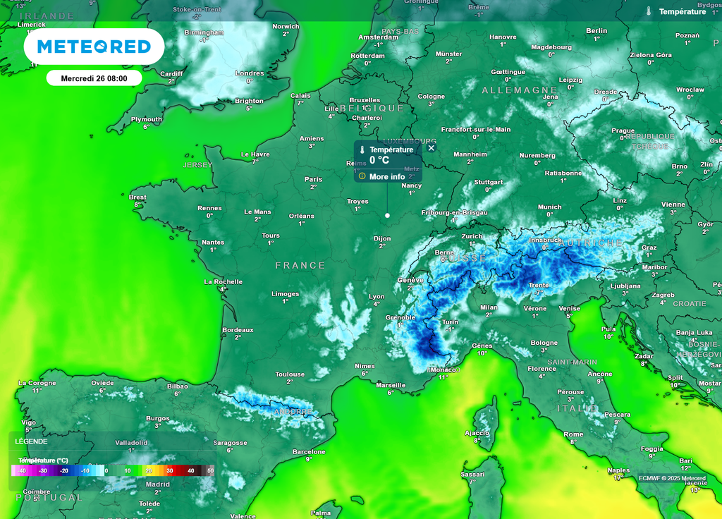 Températures mercredi matin Températures mercredi matin