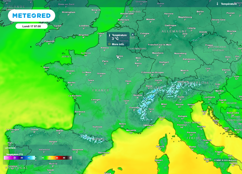 Températures lundi matin