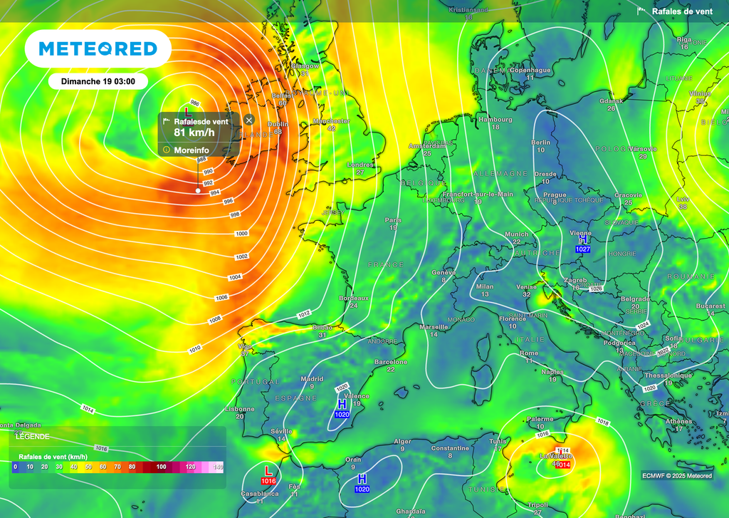 Une dépression viendra influencer la météo en France dès dimanche avec un flux de secteur sud (puis la pluie et le vent seront présents).
