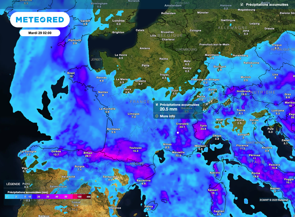 Instabilité qui pourra gagner le quart sud-est d'ici le début de semaine.