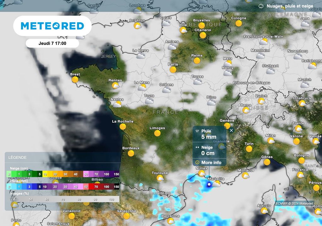 Renforcement des averses ce jeudi après-midi autour du Golfe du Lion.