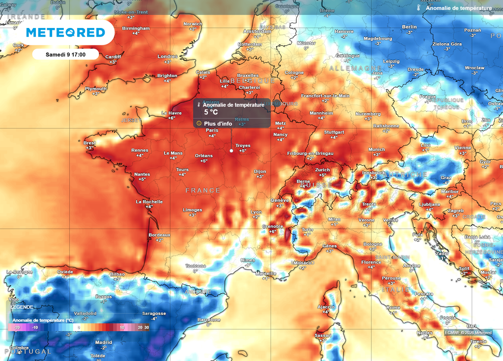 Samedi après-midi, les températures seront parfois 5°C au-dessus des moyennes de saison sur la moitié Nord.