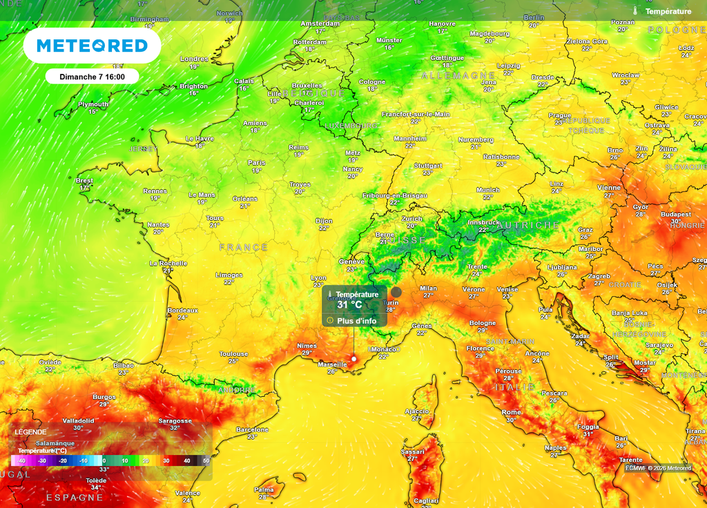 Dimanche après-midi, des pointes à 30°C voire davantage seront possibles tout autour de la Méditerranée, notamment dans les terres provençales.