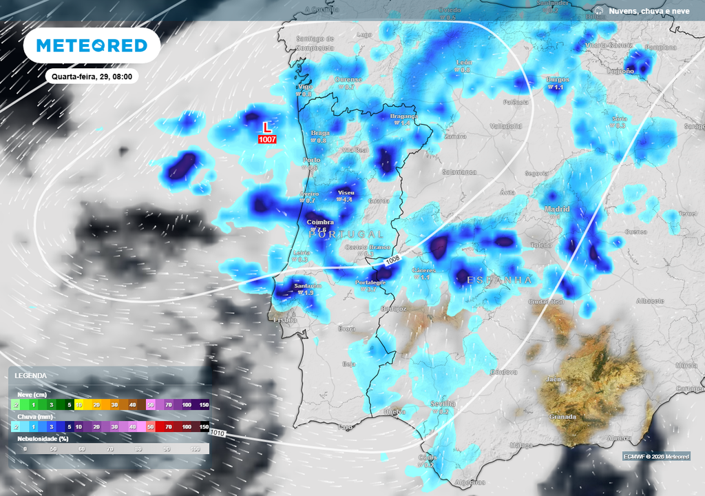 A chegada de ar frio em altitude será responsável por provocar um aumento da instabilidade na quarta-feira, 29 de abril. À superfície isto traduzir-se-á numa descida térmica acentuada e na ocorrência de aguaceiros acompanhados de trovoadas, sendo por vezes localmente fortes e sob a forma de granizo.