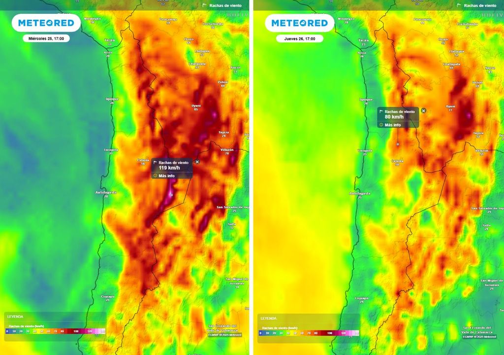 Riesgo de viento blanco, fuerte viento, norte de Chile, Meteored