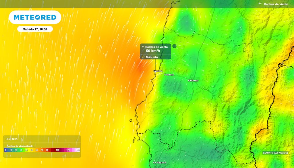 En Huasco las rachas podrían llegar a los 60 km/h hasta el sábado 17 en la noche.