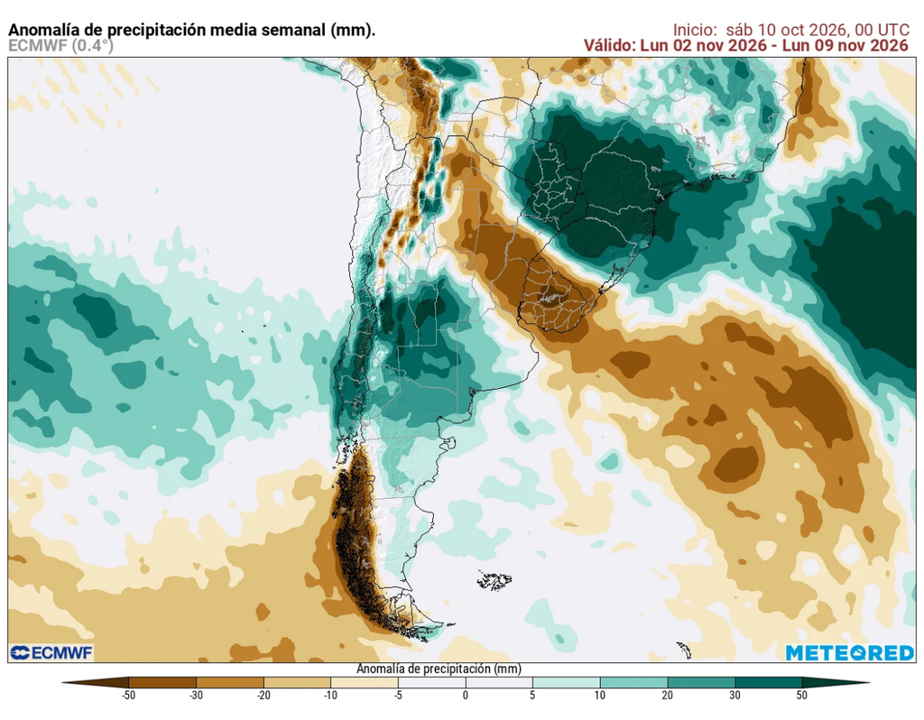 Por lo menos hasta la primera semana de noviembre se proyectan precipitaciones sobre lo normal entre el norte chico y el sur de Chile.