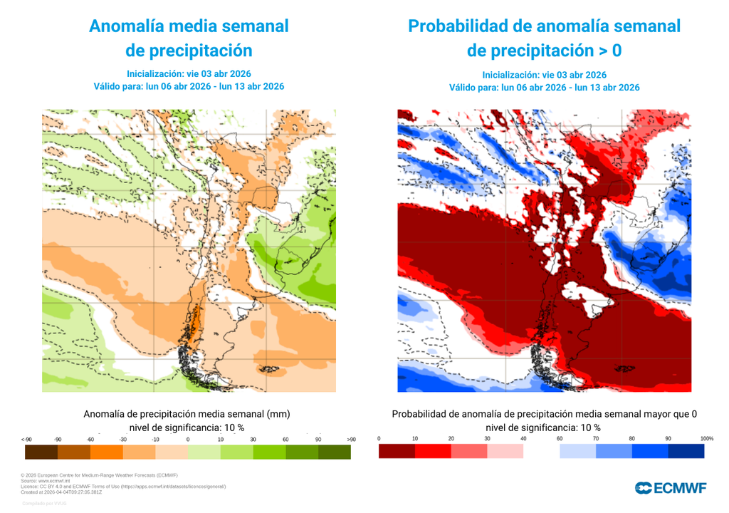 anomalías de precipitación Las precipitaciones serán suprimidas en una gran extensión del país. Las altas presiones ejercerán un efecto escudo que inhibirá el paso y desarrollo de los sistemas frontales que se mueven hacia el continente.