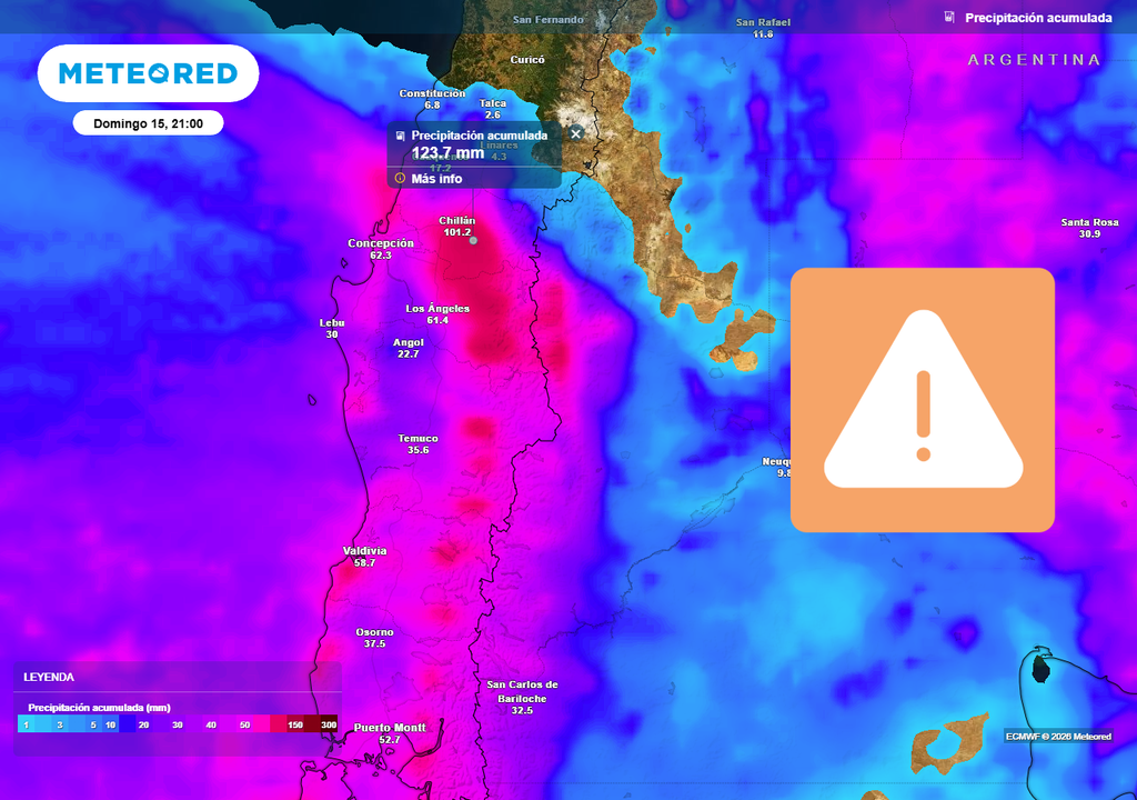 Las regiones de Ñuble y Biobío serán las más afectadas por las fuertes lluvias.