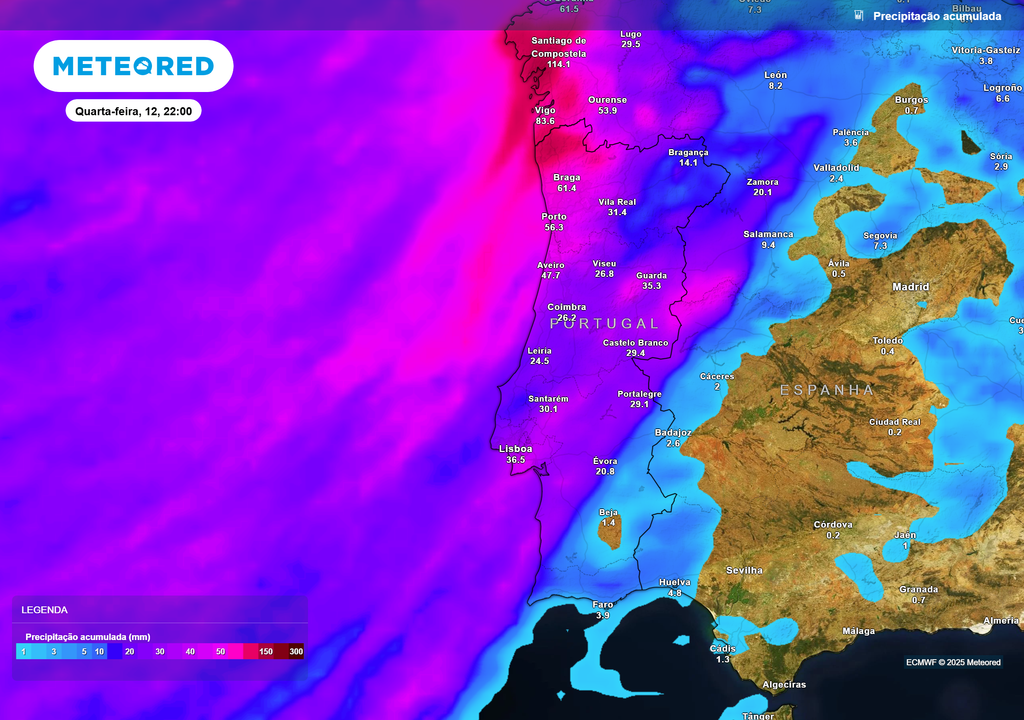 Mapa atmosférico: Precipitação acumulada