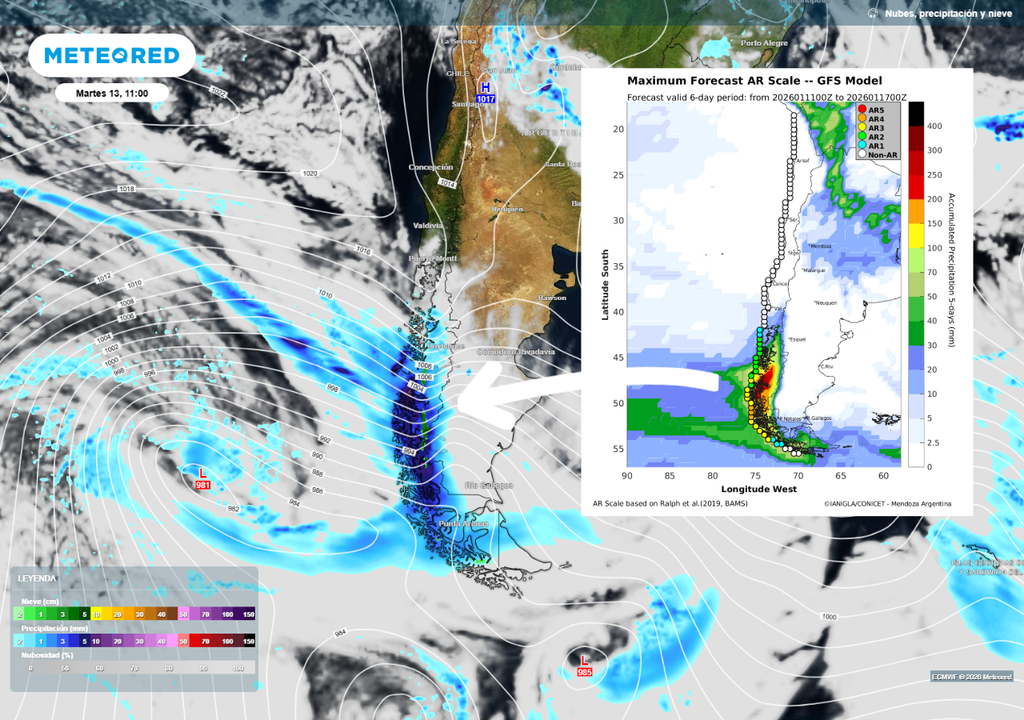 lluvias previstas e intensidad de río atmosférico