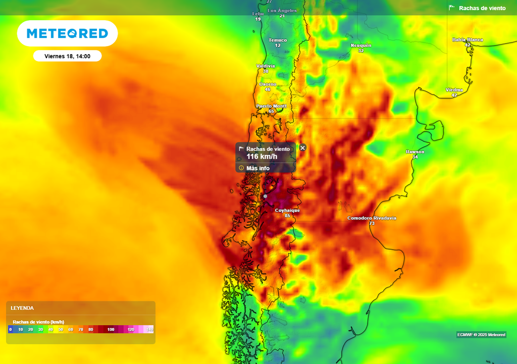 Río atmosférico categoría 4, Aysén, Meteored Chile