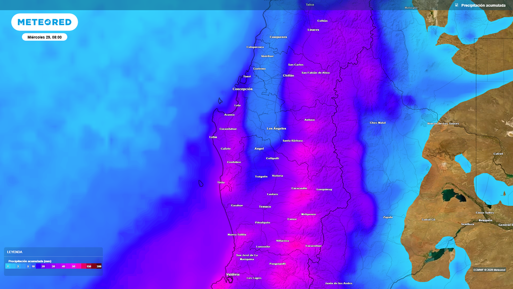 Acumulados que podrían sumar entre 30 a 50 mm. Las lluvias caerán en sectores altos de la cordillera.