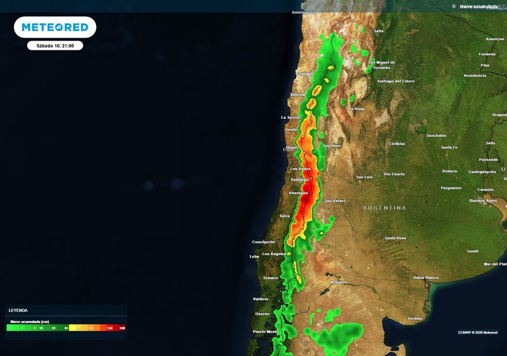 nieve acumulada Las nevadas se extenderán por la cordillera. El sector con más centímetros acumulados se quedará en el Centro-norte.
