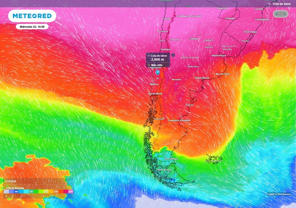 cota de nieve El aire cálido del norte será responsable por mantener alta la isoterma cero grados durante la actuación de un río atmosférico extremo sobre Chile.