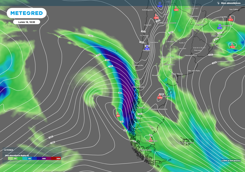 Intenso río atmosférico incrementará las lluvias de un frente a comienzos de la próxima semana.