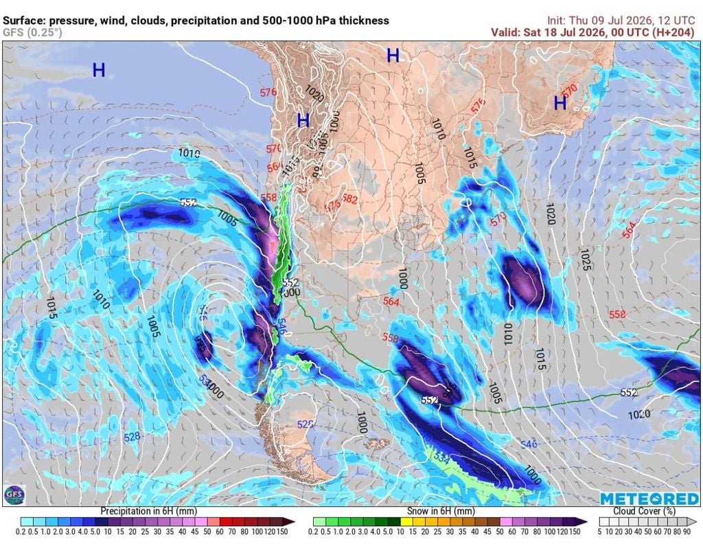 GFS Si bien no coinciden totalmente en las fechas, el modelo GFS comienza a aliniarse con el europeo para la próxima semana.