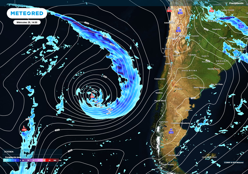 lluvias previstas Un extenso sistema frontal, con río atmosférico avanzará hacia Chile para dejar precipitaciones en la segunda mitad de la semana.
