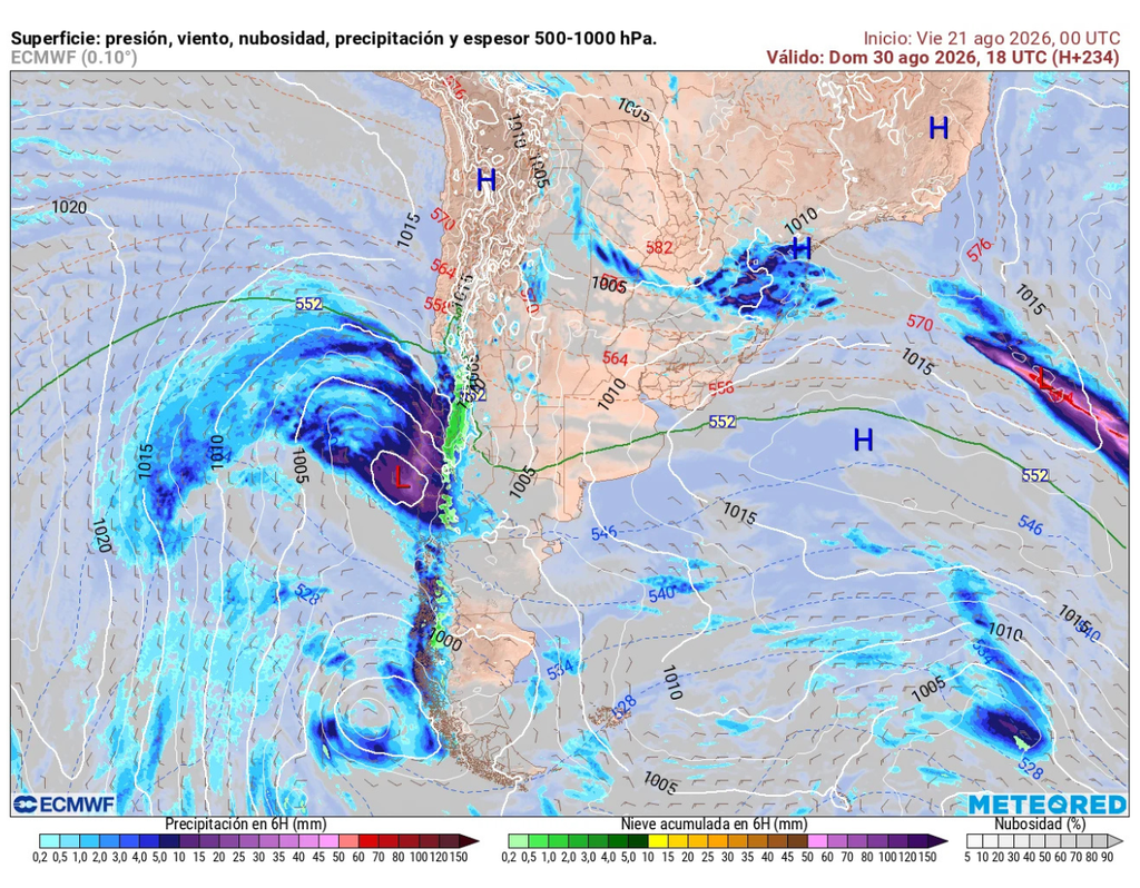 Se prevé para el fin de semana nuevas bajas presiones y sistemas frontales avanzando desde el Pacífico, con lluvias que volverían a concentrarse principalmente en el sur y centro de Chile durante el domingo 30.