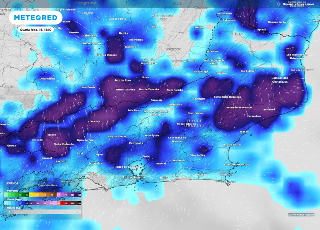 Nebulosidade e chuva prevista para a tarde de quarta-feira (19), sobre o estado do Rio de Janeiro. Nebulosidade e chuva prevista para a tarde de quarta-feira (19), sobre o estado do Rio de Janeiro.