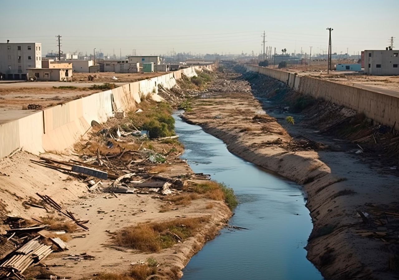 A poluição, nas suas mais variadas formas, é uma imagem de marca do Rio Tijuana, principalmente na sua secção final.