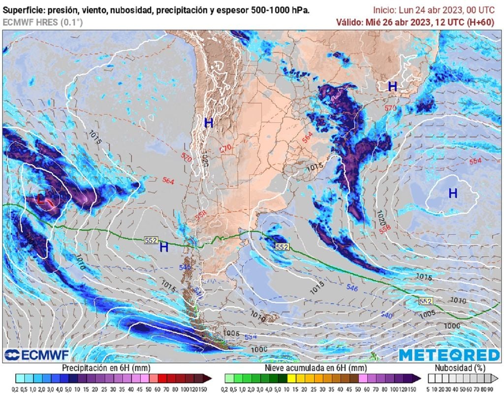 presión y precipitaciones previstas; modelo ECMWF presión y precipitaciones previstas; modelo ECMWF