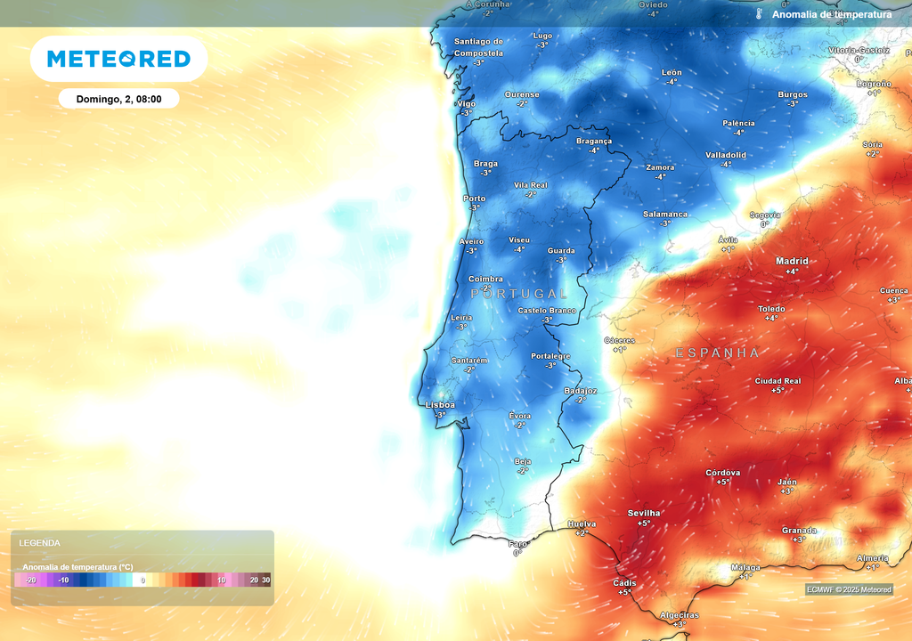 Mapa atmosférico: Anomalia da Temperatura