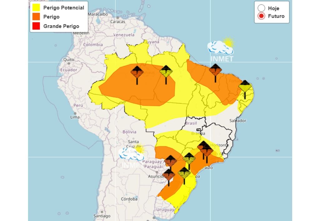 Mapa de alertas emitido pelo INMET.
