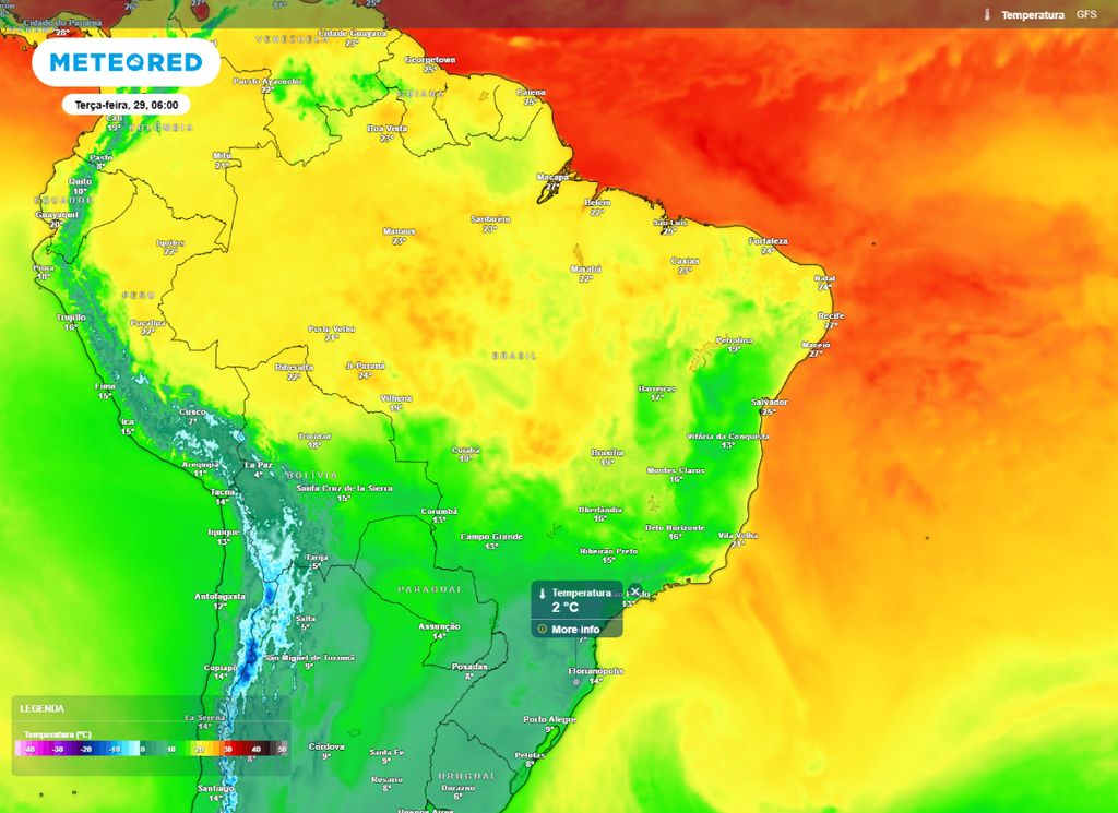 Temperatura mínima prevista para a terça-feira (29).