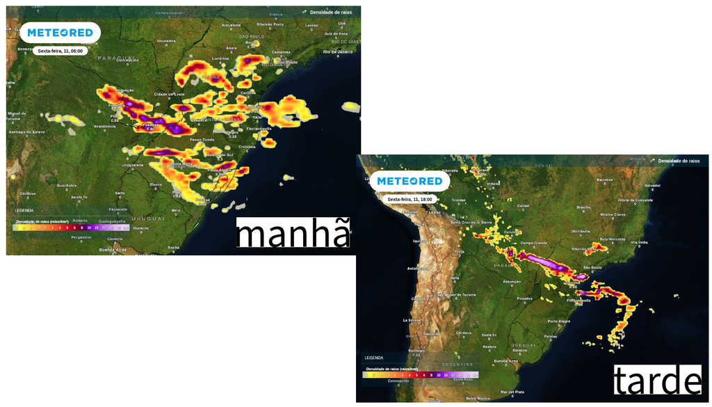 Previsão de tempestades para quinta-feira (10), segundo o ECMWF. Previsão de tempestades para sexta-feira (10), segundo o ECMWF.