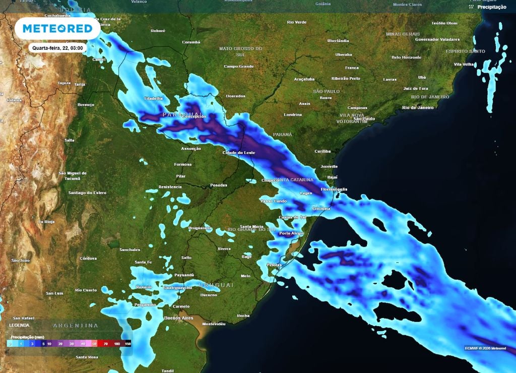 chuvas intensas Previsão de chuva para a madrugada da quarta-feira, 22 de julho.