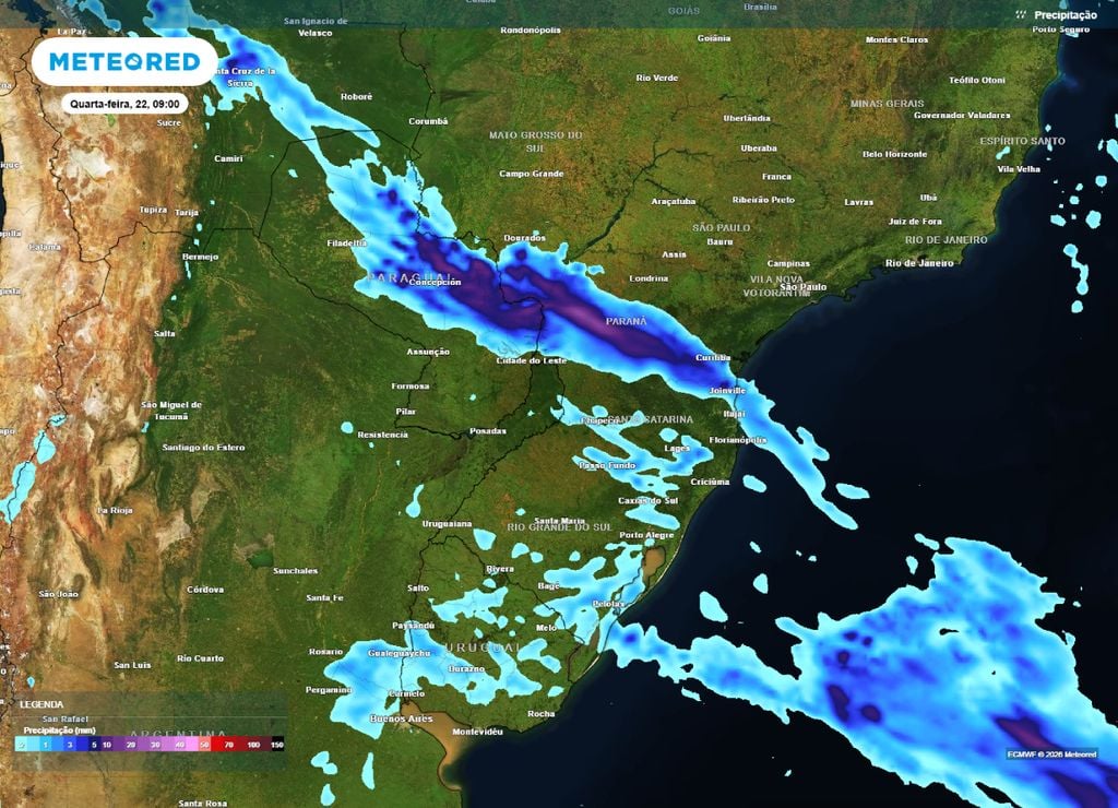 chuvas intensas Previsão de chuva para a manha da quarta-feira, 22 de julho.