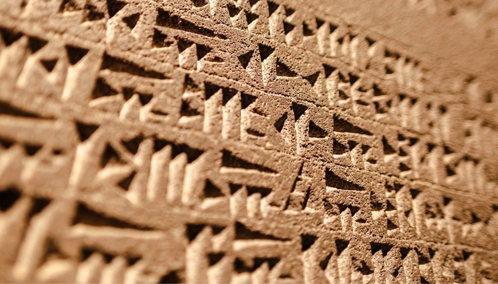 Un'antica tavoletta incisa con caratteri cuneiformi, risalente al IX-VI sec. a.C.