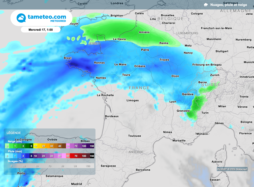 Mercredi, l'air froid pourrait résister un peu sur l'extrême Nord avec un risque de neige et verglas. Mercredi, l'air froid pourrait résister un peu sur l'extrême Nord avec un risque de neige et verglas.