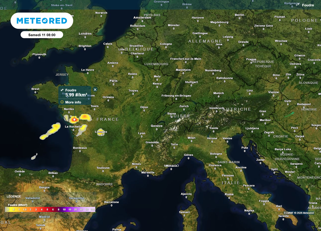 C'est vers la région Poitou-Charentes et la Touraine que le risque d'orages sera le plus important samedi matin.