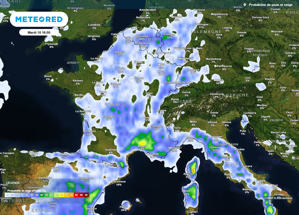Mardi après-midi, c'est surtout la moitié Est du pays qui sera concernée par un risque d'averses ponctuellement orageuses.