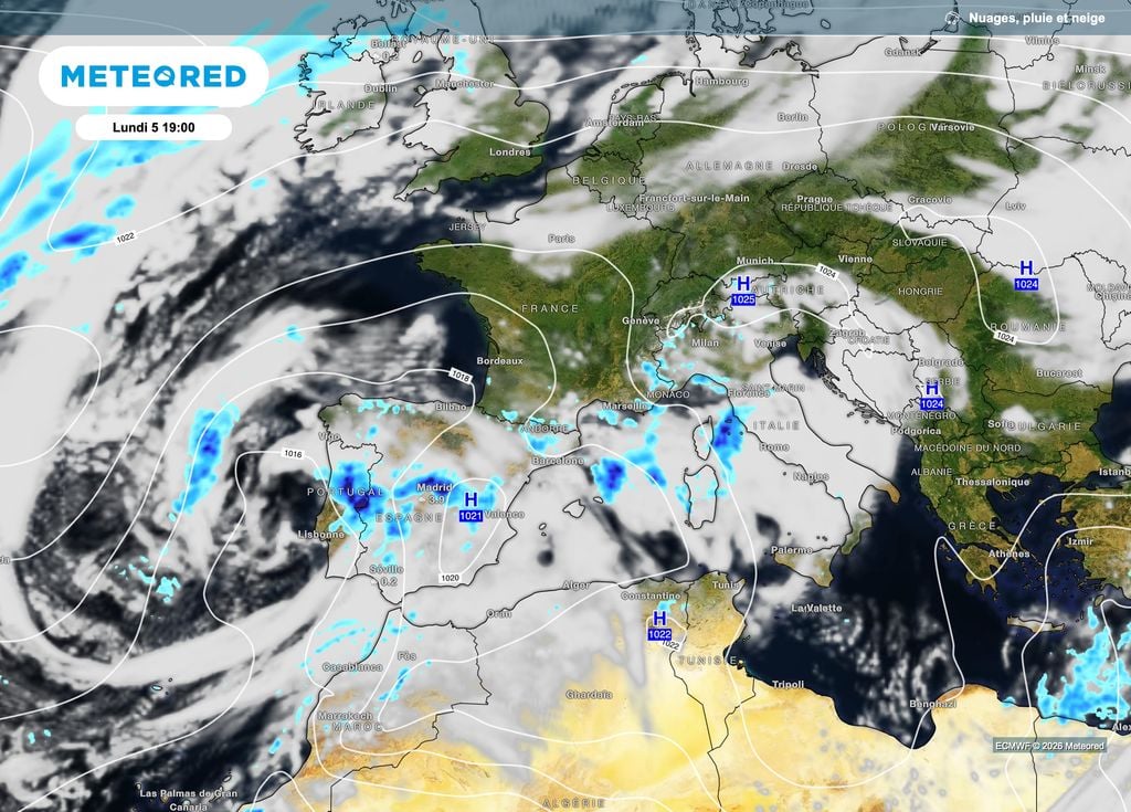 Une zone dépressionnaire positionnée sur l'Espagne remonte vers l'hexagone.