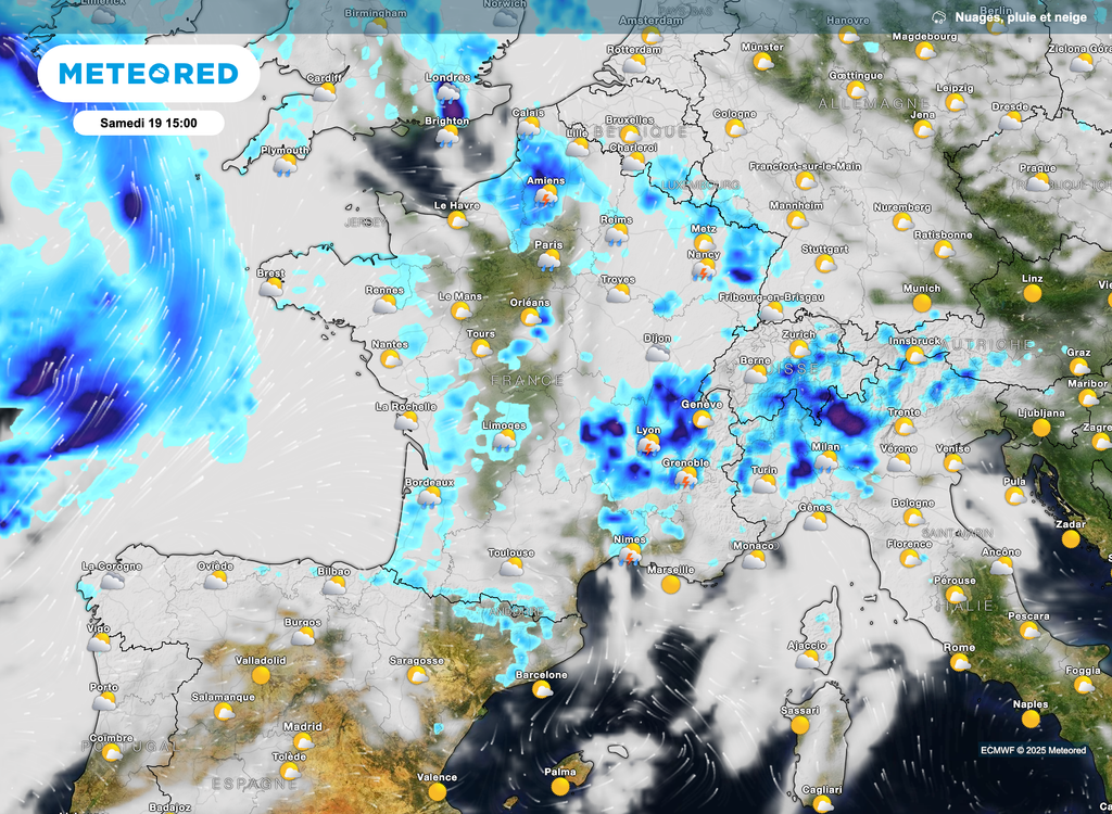Les averses et orages pourront se présenter sur une bonne partie de la France cet après-midi. Le centre-est est plus exposé. Les averses et orages pourront se présenter sur une bonne partie de la France cet après-midi. Le centre-est est plus exposé.